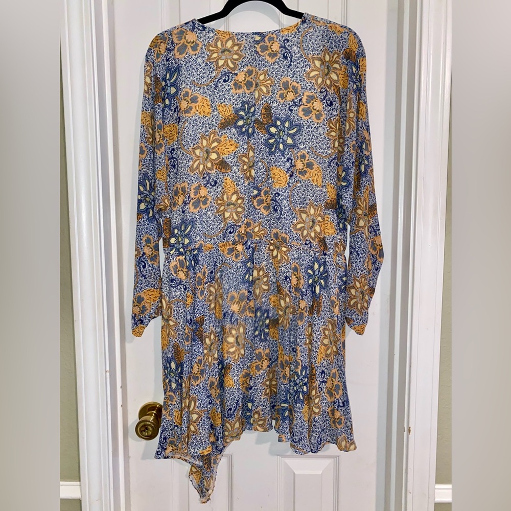 Free People Teegan Floral Long Sleeve‎ Boho Minidress in Sky Combo - Picture 5 of 9